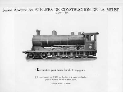 <b>Locomotive pour trains lourds à voyageurs</b><br>à 6 roues couplées de 1m600 de diamètre<br>pour les Chemins de fer de l'Etat Belge 